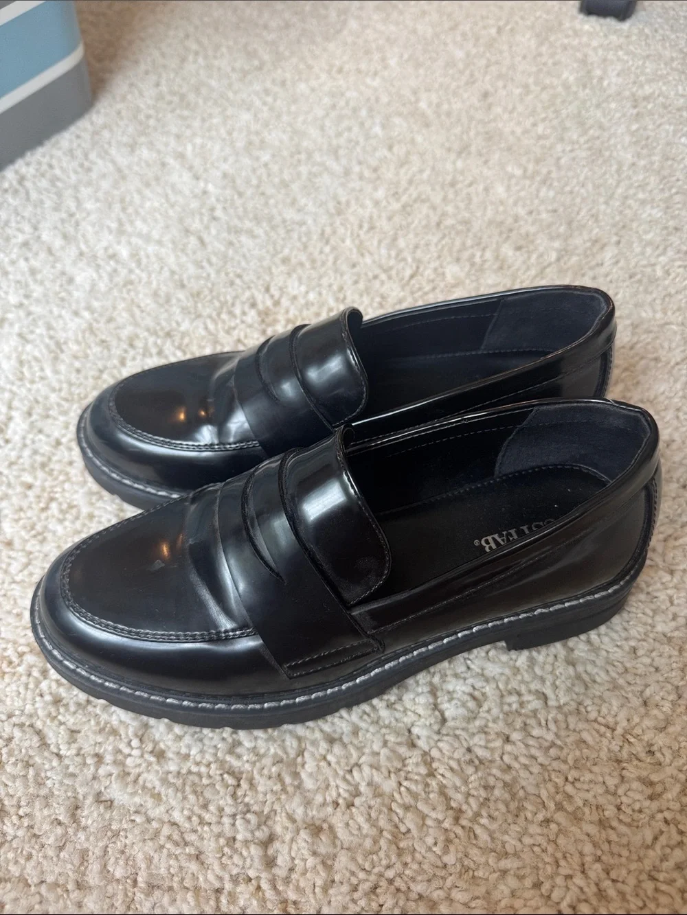 JustFab Women’s Black Patent Slip-On Penny Loafers